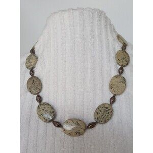 Artisan Dendritic Agate and Sterling Silver Floral Beaded Necklace 22 in 89.4 gr